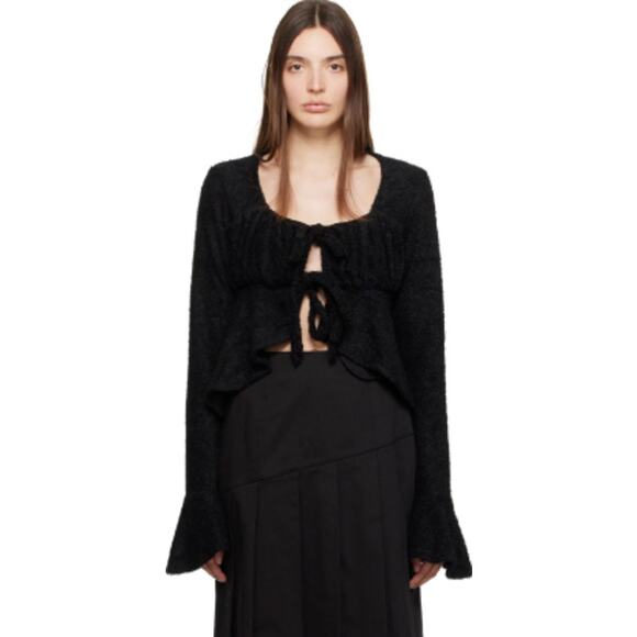 Kijun Tops - KIJUN  Black Tie Blouse